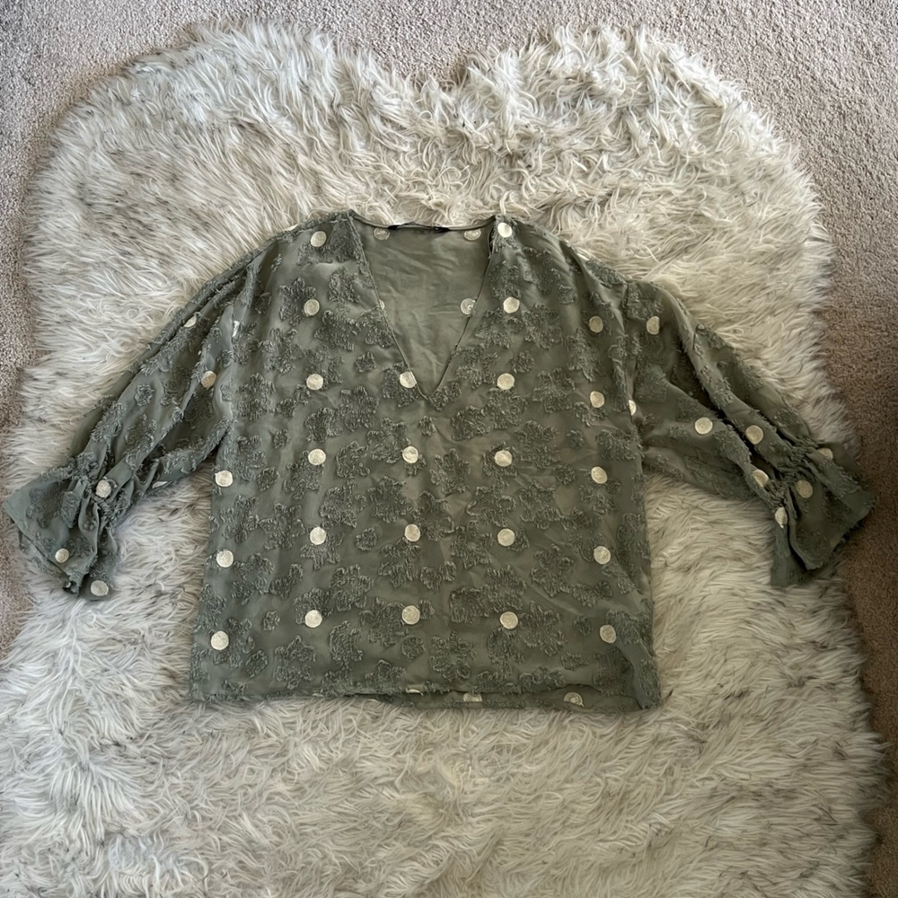 Zara Blue/Green Textured Blouse Size Small